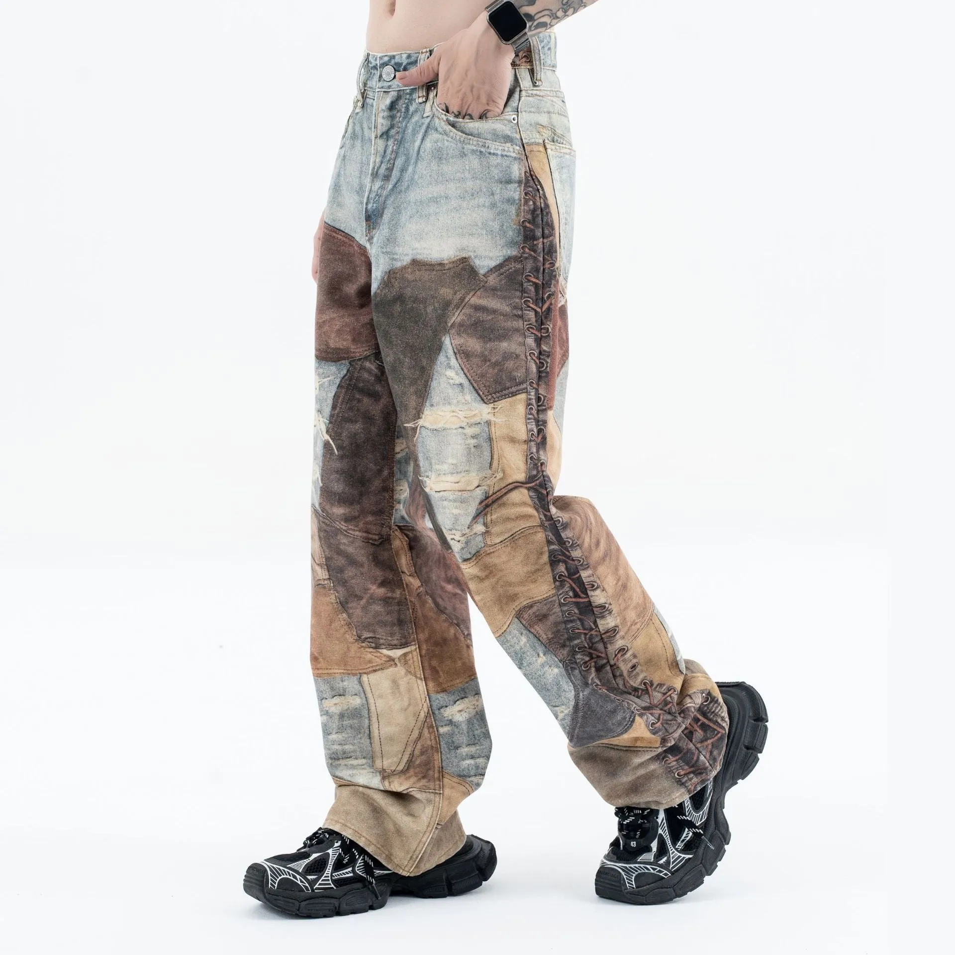 Thesupermade High Street Distressed Washed Printed Jeans