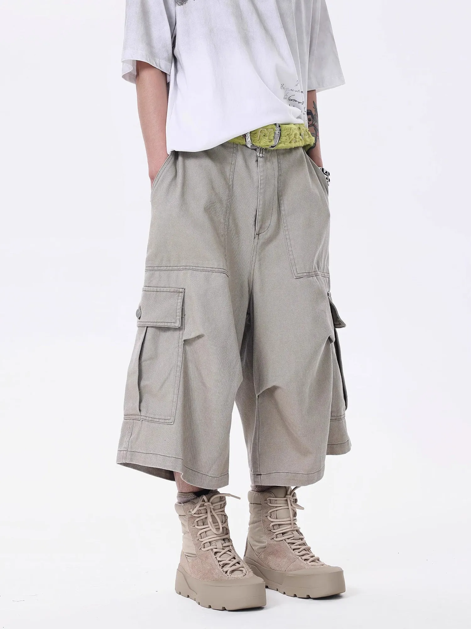 Thesupermade High Street Multi-pocket Workwear Casual Jorts