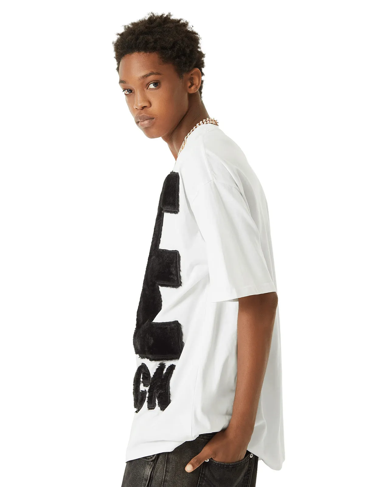 Thesupermade Suede Embroidered Letters Street Rap T-shirt - 2047