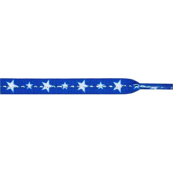 Wholesale Stars Flat 5/16" - White Star on Royal Blue (12 Pair Pack) Shoelaces