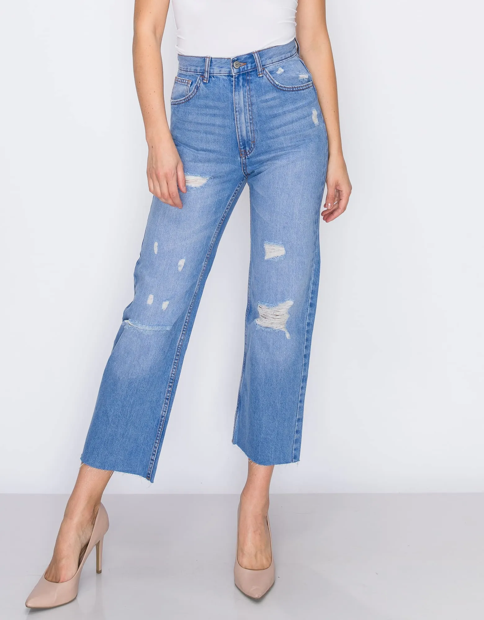 WOMEN'S MARIA MOM STRAIGHT RIPPED JEANS