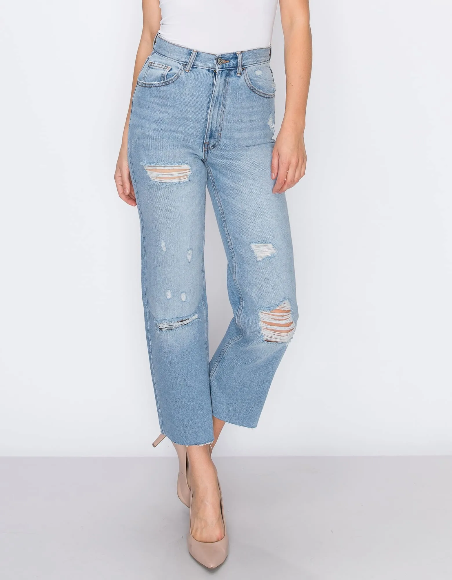 WOMEN'S MARIA MOM STRAIGHT RIPPED JEANS